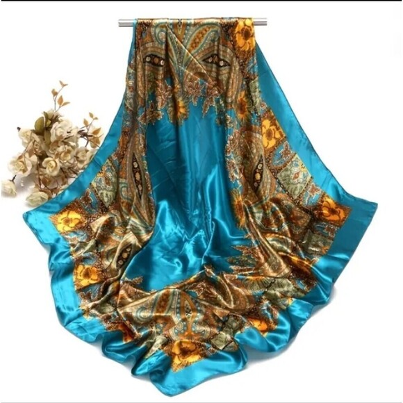 TEAL Paisley scarf shawl wrap luxury accessory - Picture 1 of 6
